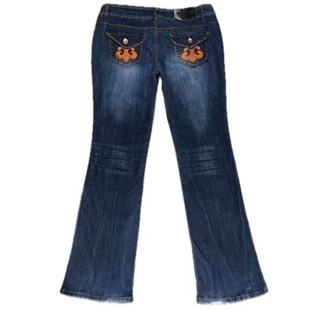 👖👄 DEREON Y2K Mid-Rise Embroidered Bootcut Jeans | Sz 16 (Runs Small)